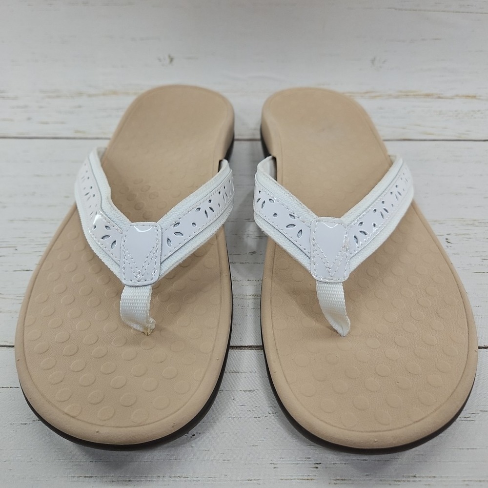 Vionic Casandra Womens 11‎ White Leather Flip Flop Thong Toe Post Casual Sandals - Picture 3 of 10